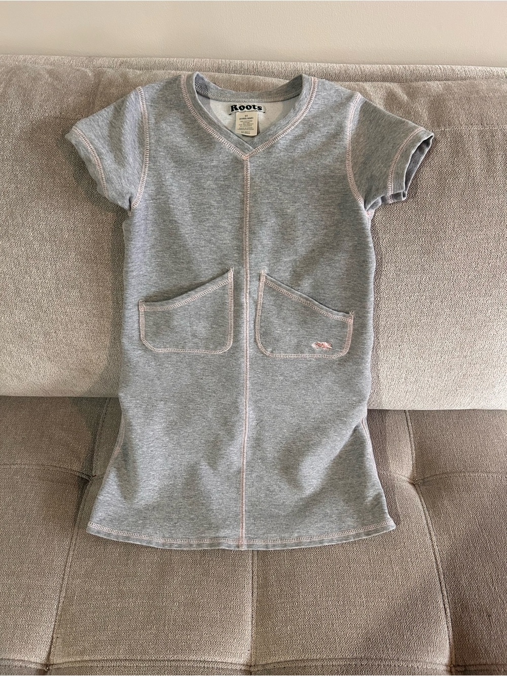 Roots Girls' Grey Short Sleeve Pocket Tee Dress 5T